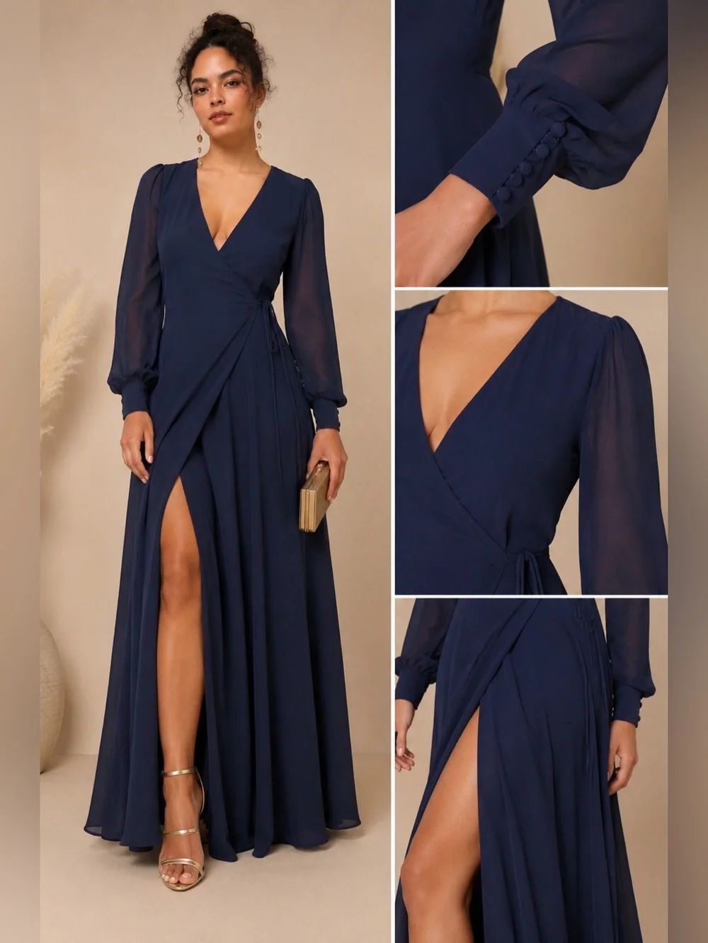 Lulus My Whole Heart Navy Blue Wrap Maxi Dress NWT Medium Wedding Guest Formal